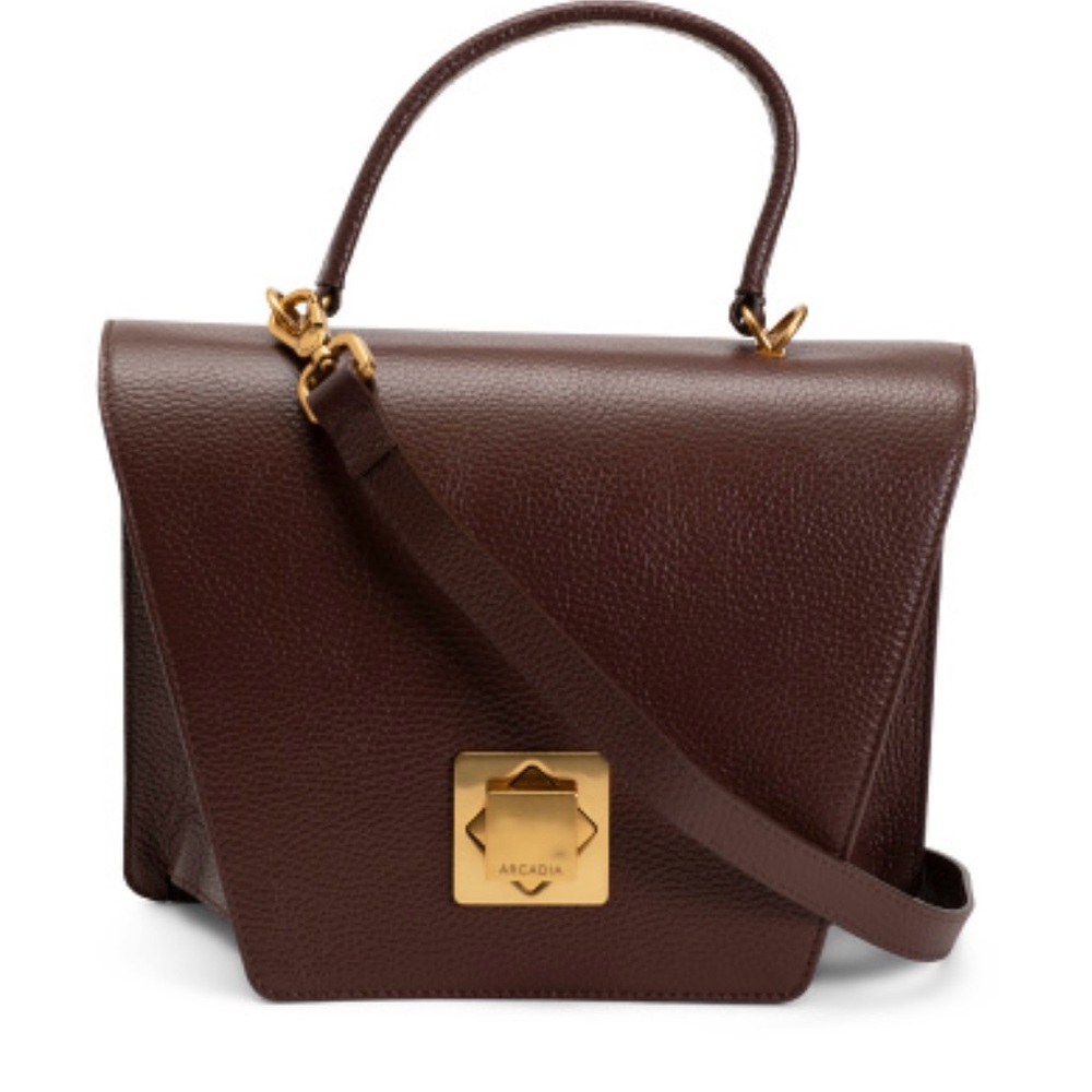 Brand new ARCADIA Made In Italy Leather Asymmetrical Geo Satchel Handbag